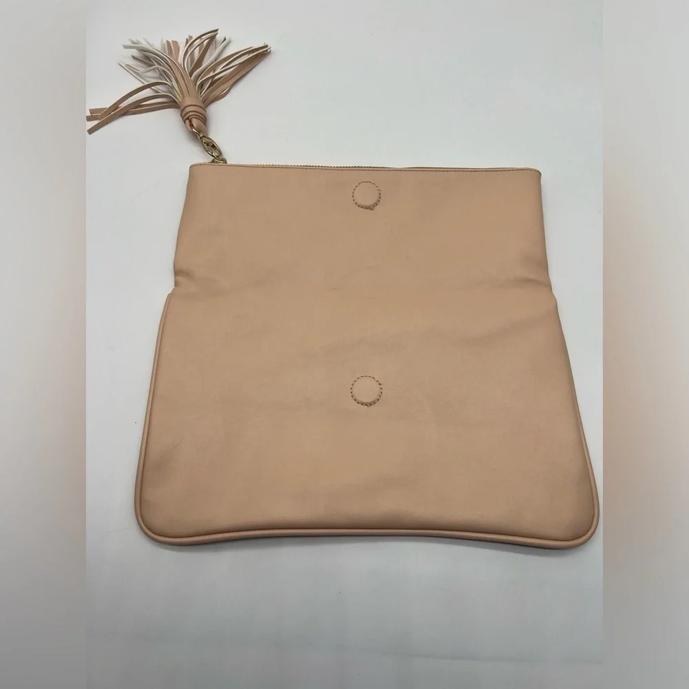 Who What Wear peach and tan foldover clutch with faux leather removable tassel